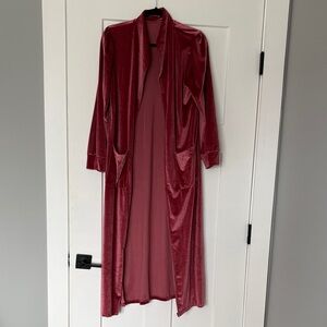 Elegant Velvet Long Duster- Pink
